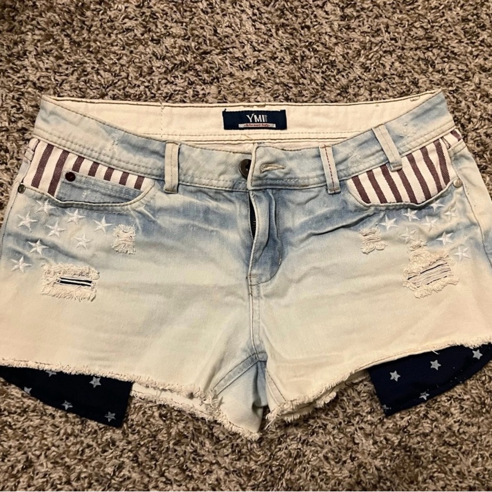 YMI Light Blue Denim Shorts with Flag Accents